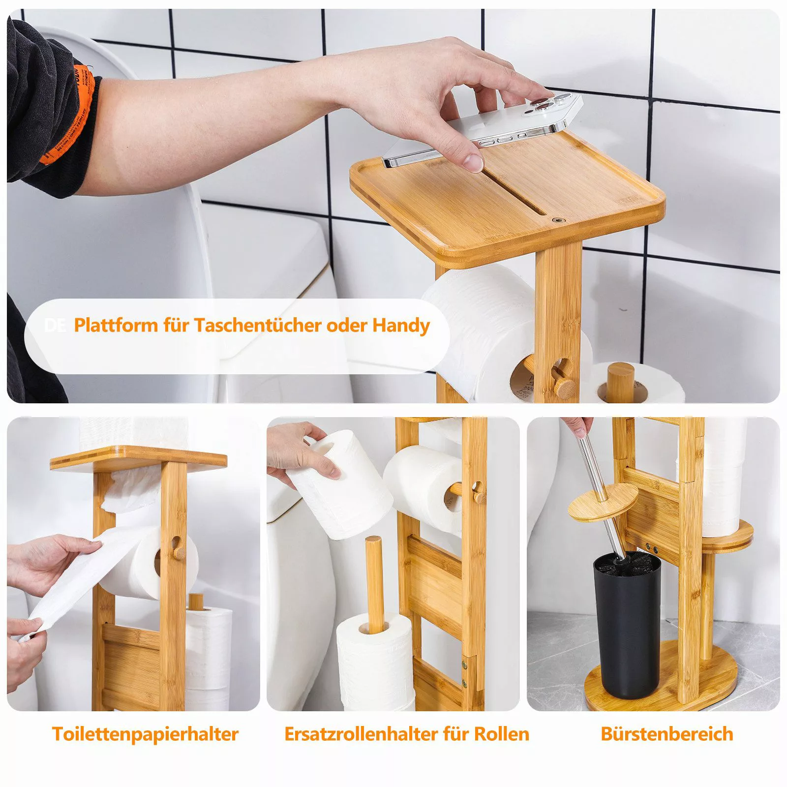 Yorbay WC-Garnitur Toilettenpapierhalter stehend aus Bambus, günstig online kaufen