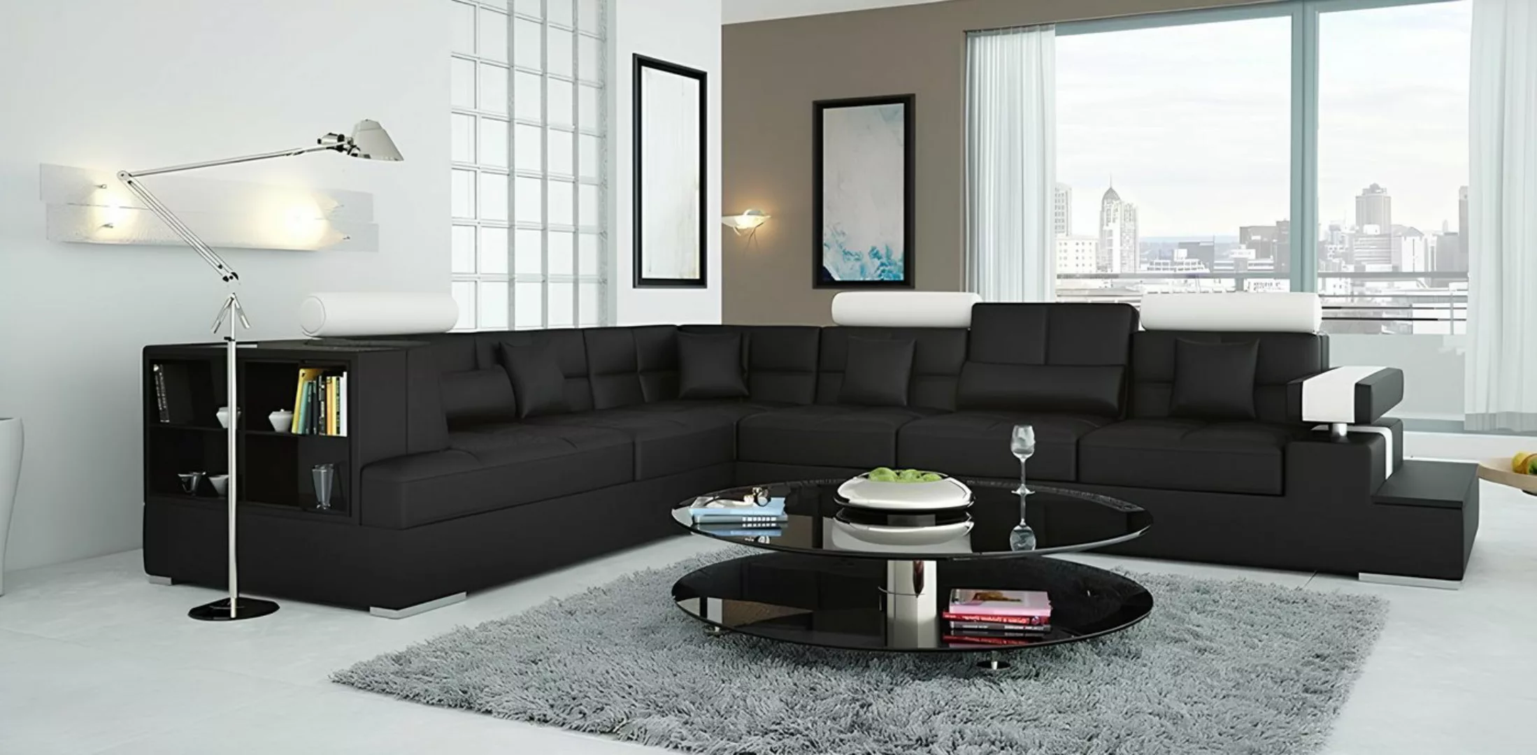 Xlmoebel Ecksofa Ecksofa mit Lederbezug, USB-Anschluss und Regal in Uster S günstig online kaufen