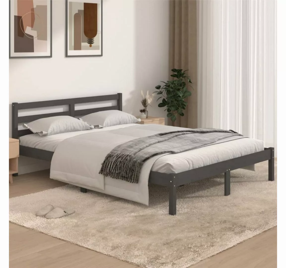 furnicato Bett Massivholzbett Kiefer 140x190 cm Grau günstig online kaufen