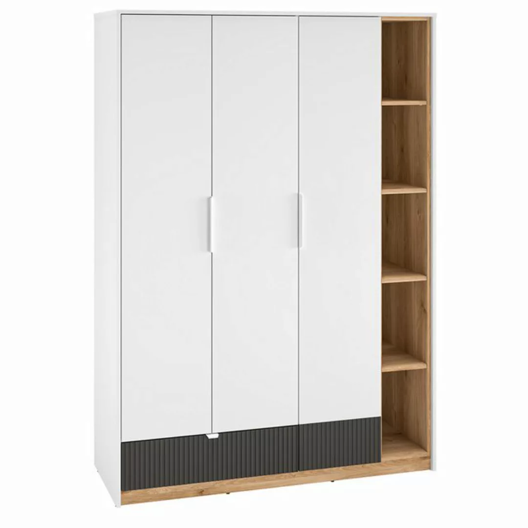 Lomadox Kleiderschrank TIMARU-131 138cm breit, 3-türig, in weiß mit Eiche u günstig online kaufen