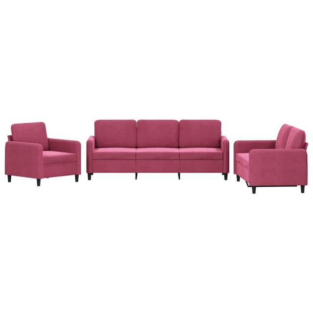 vidaXL Sofa Sofagarnitur Set mit Kissen Samt, 3-tlg., Rot günstig online kaufen