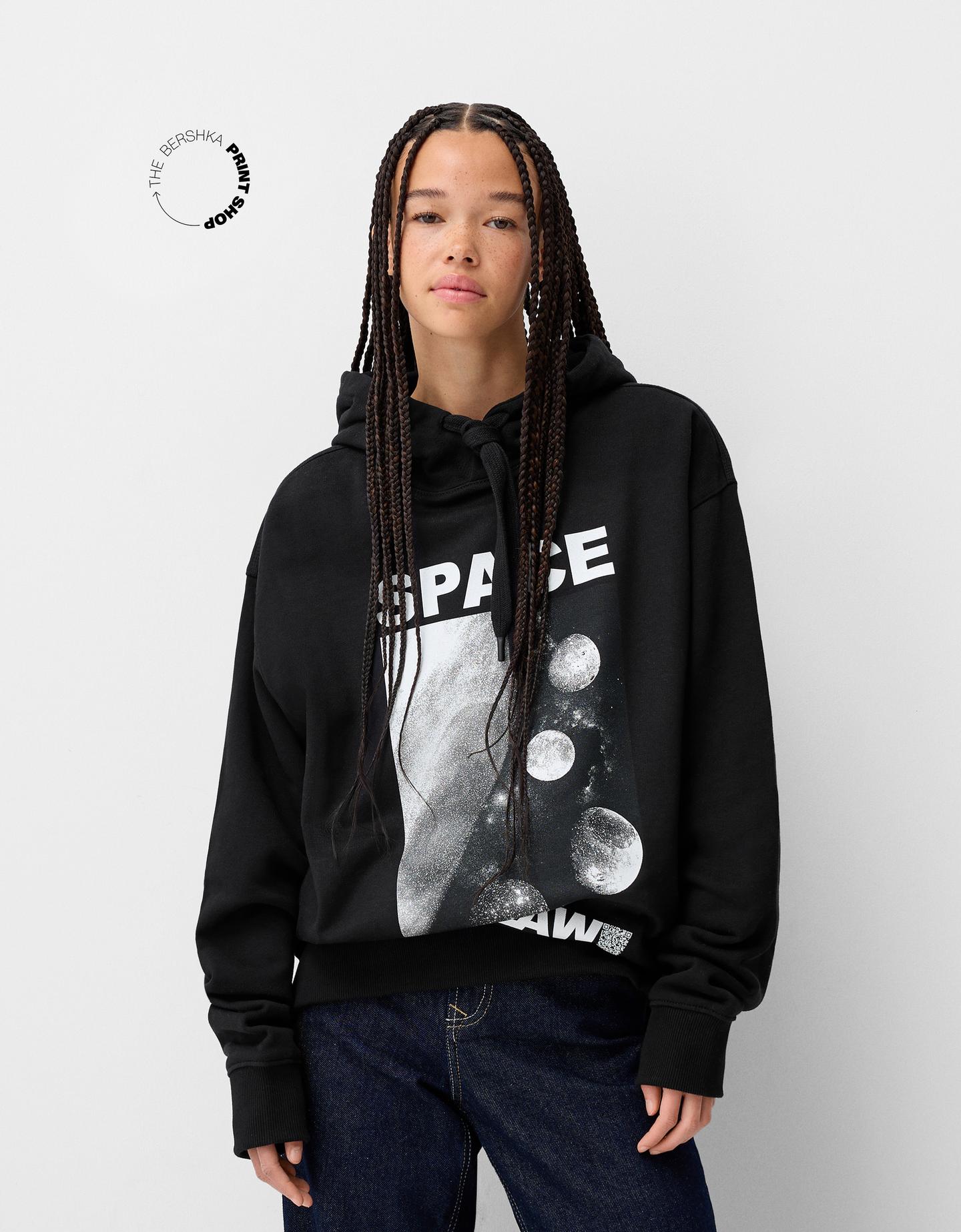 Bershka Oversize-Hoodie Bershka Wearable Art Mit Kapuze Bskteen Xs Schwarz günstig online kaufen