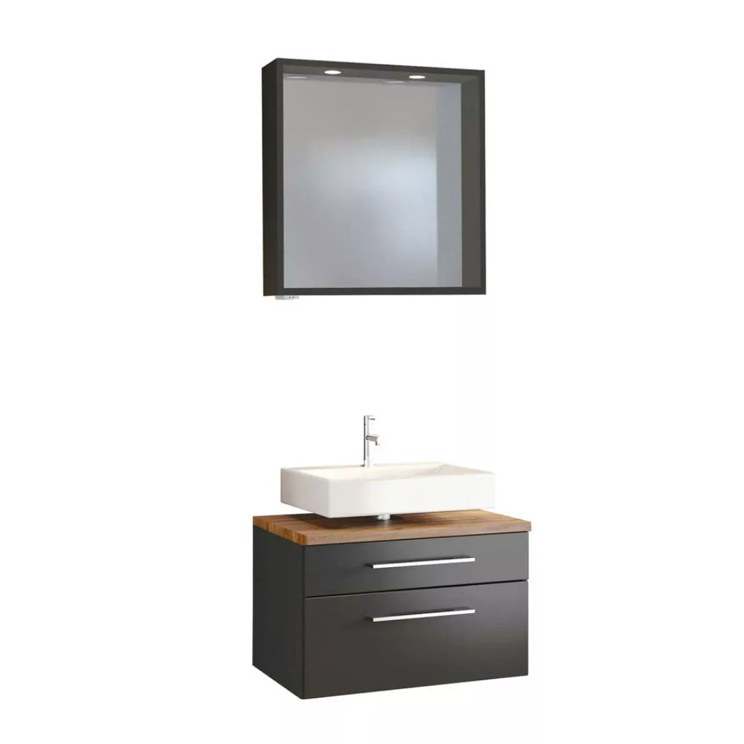 Spiegel und Waschtischschrank modern dunkel Grau und Wildeiche Dekor (zweit günstig online kaufen