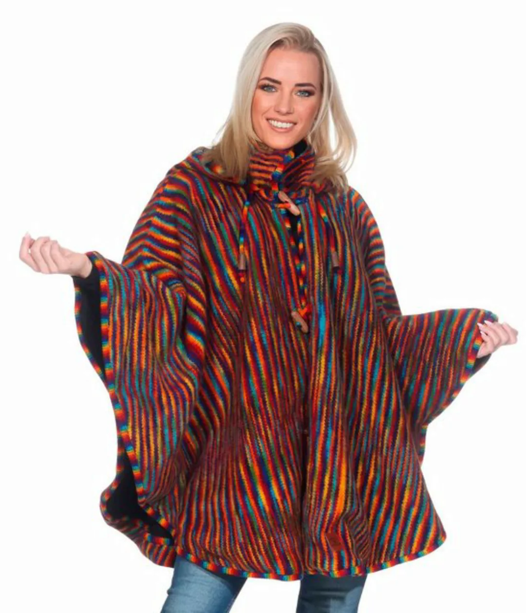 KUNST UND MAGIE Strickcape Strick Poncho+Zipfelkapuze Umhang Cape Jacke Win günstig online kaufen