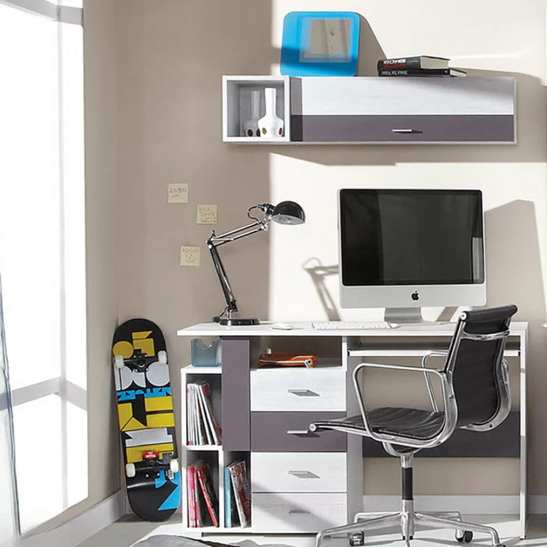 Jugendzimmer Schreibtisch mit Wandboard in Kiefer gebleicht mit braun NEDOU günstig online kaufen