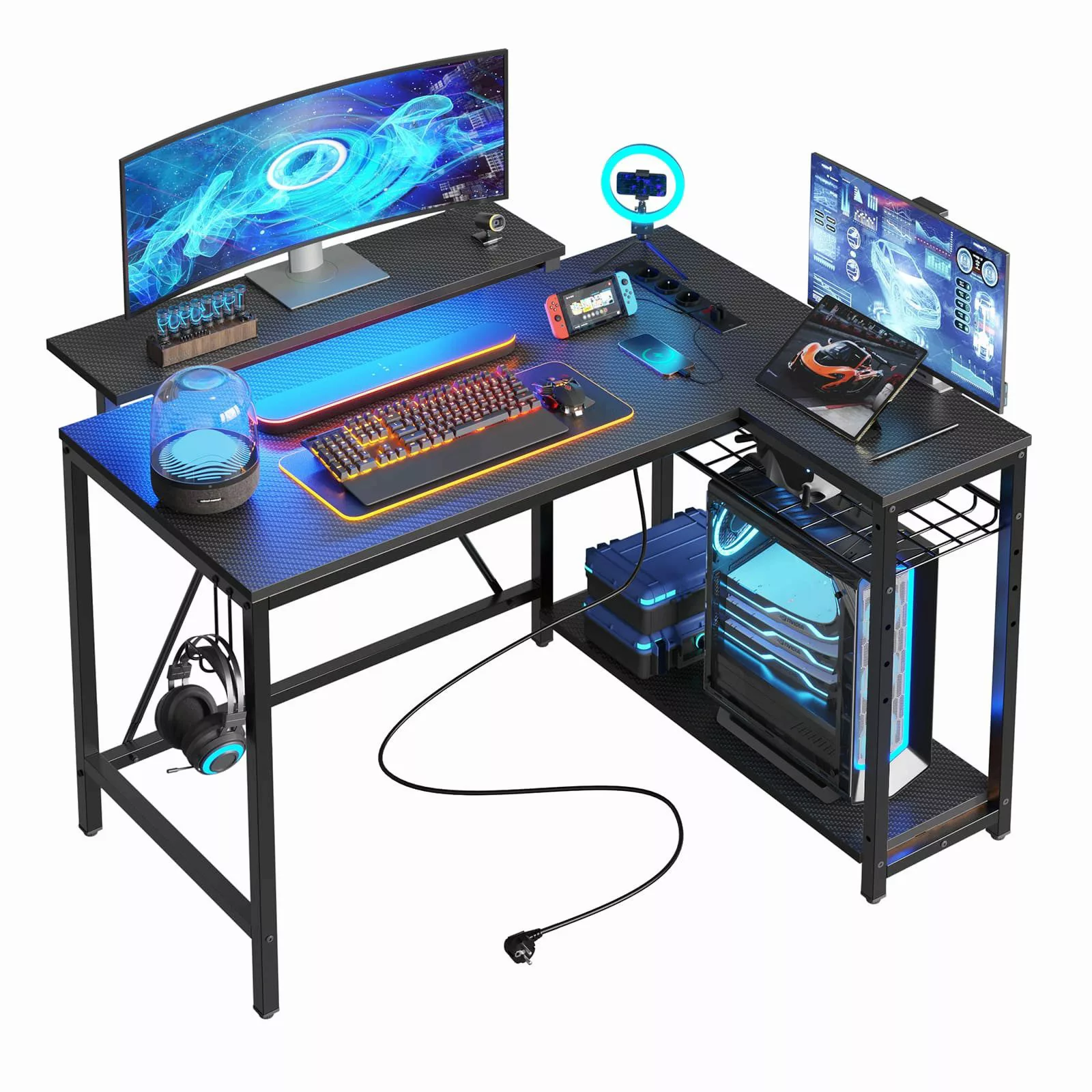 Bestier Gamingtisch Gaming-Schreibtisch L-Form mit LED, günstig online kaufen