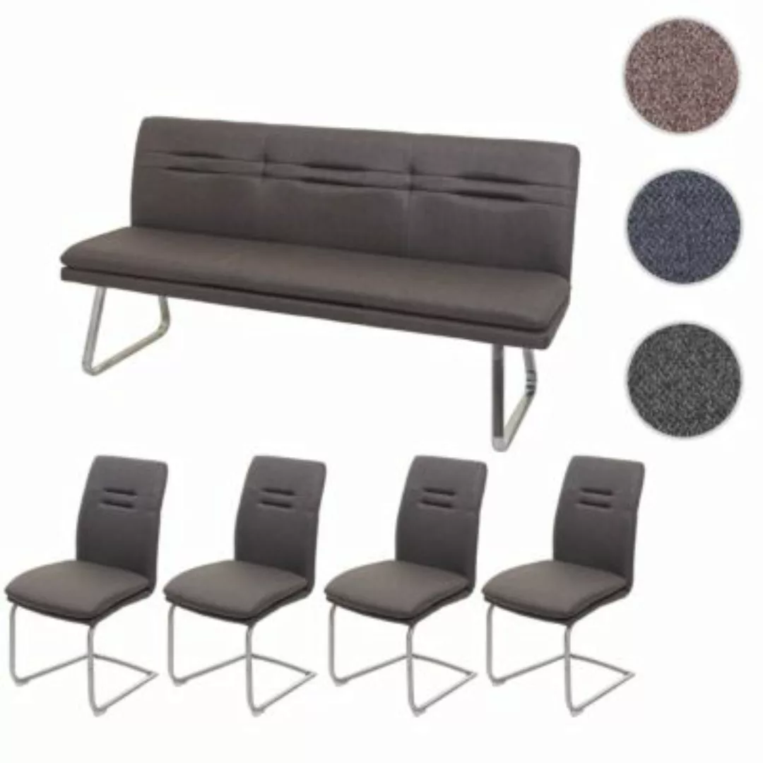 HWC Mendler Esszimmer-Set, 4x Stuhl und 1x Sitzbank 180 cm grau/braun günstig online kaufen