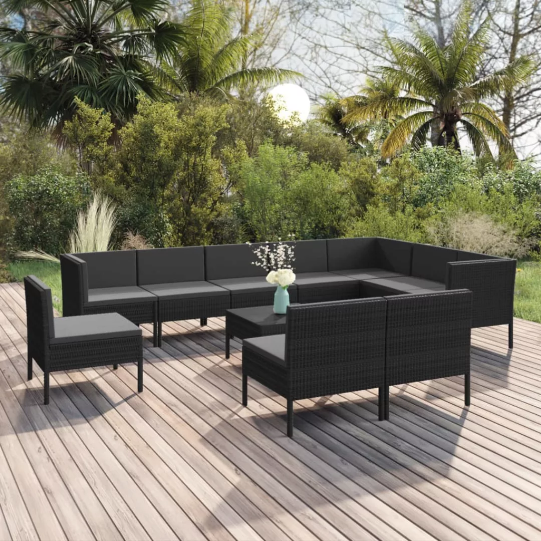 11-tlg. Garten-lounge-set Mit Auflagen Poly Rattan Schwarz günstig online kaufen