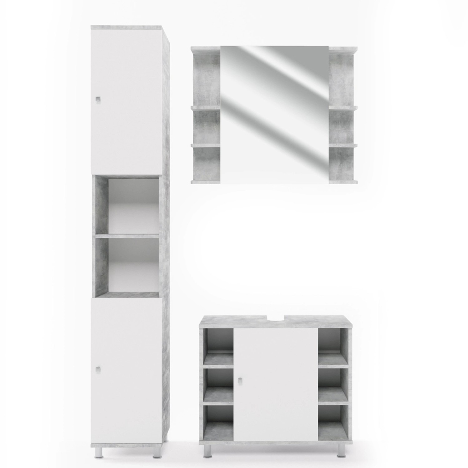Vicco Badmöbel-Set Fynn, Beton/Weiß, 3 Teile, günstig online kaufen