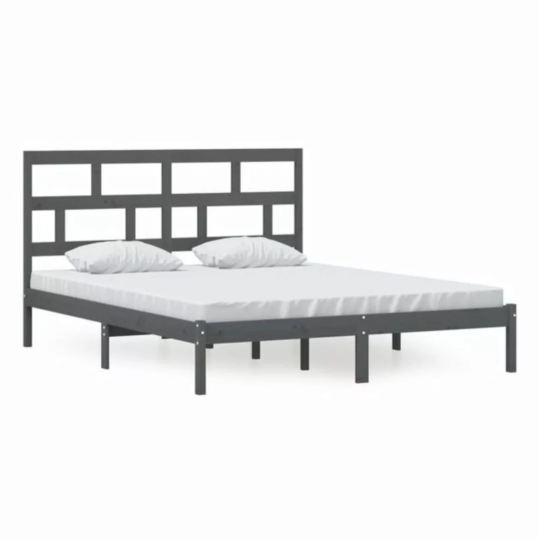 vidaXL Bettgestell Massivholzbett Grau Kiefer 160x200 cm Doppelbett Bett Be günstig online kaufen