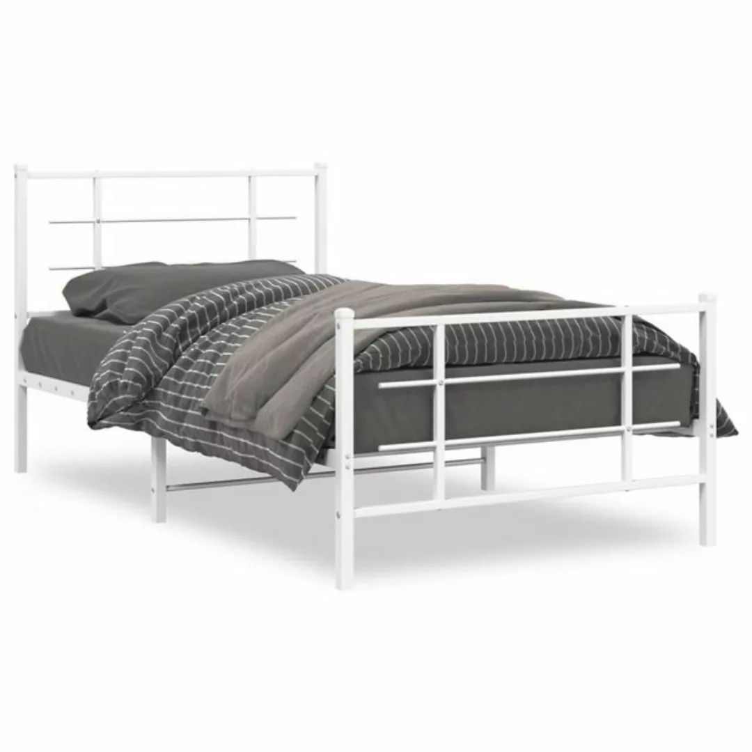 vidaXL Bettgestell, Bettrahmen mit Kopf- und Fußteil Metall Weiß 100x190 cm günstig online kaufen