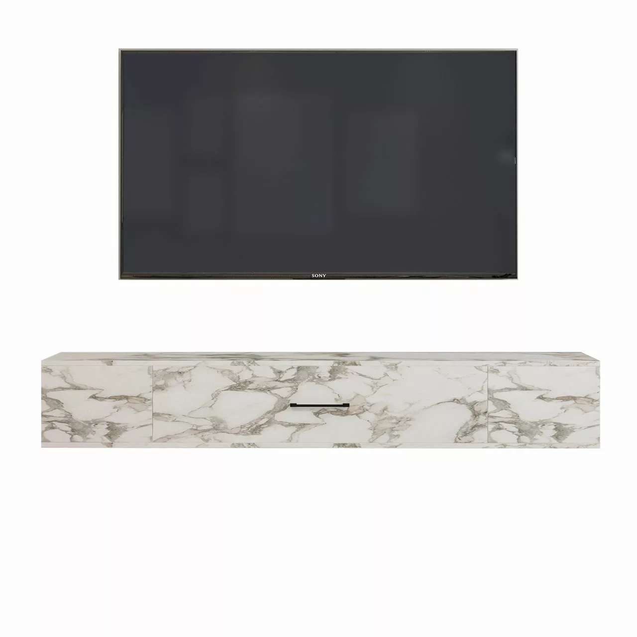 TV-Lowboard Acworth weiß Marmor Optik B/H/T: ca. 160x30x29,6 cm günstig online kaufen