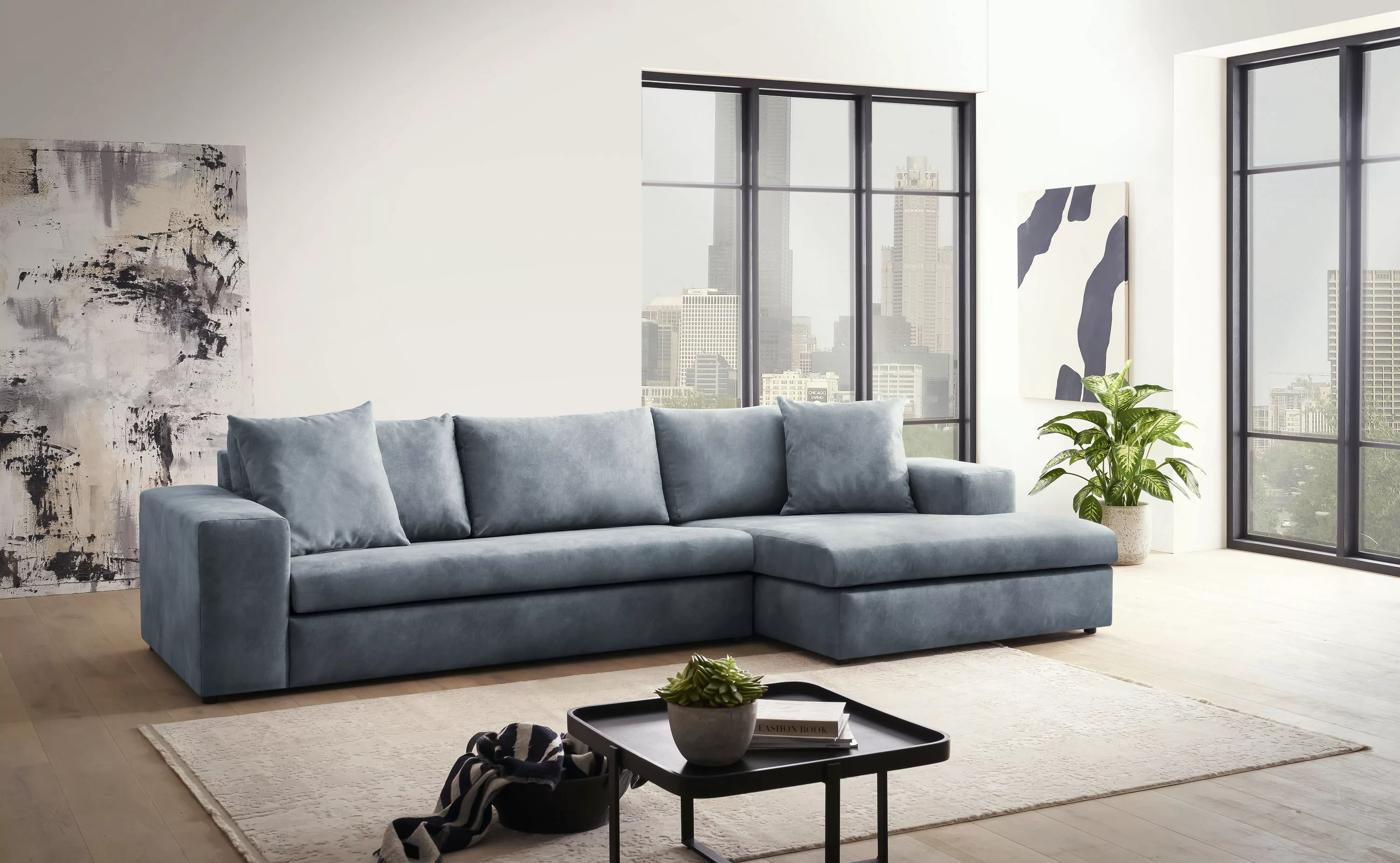 andas Ecksofa "SLEETLAND XXL in Samtvelours oder Vintage-Leder-Optik, L-For günstig online kaufen