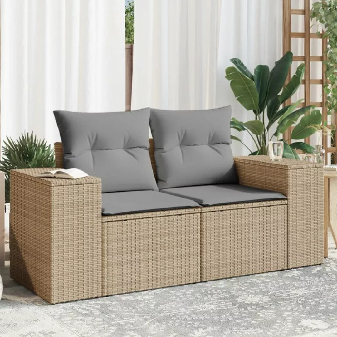 vidaXL Loungesofa Gartensofa mit Kissen 2-Sitzer Beige Poly Rattan, 1 Teile günstig online kaufen