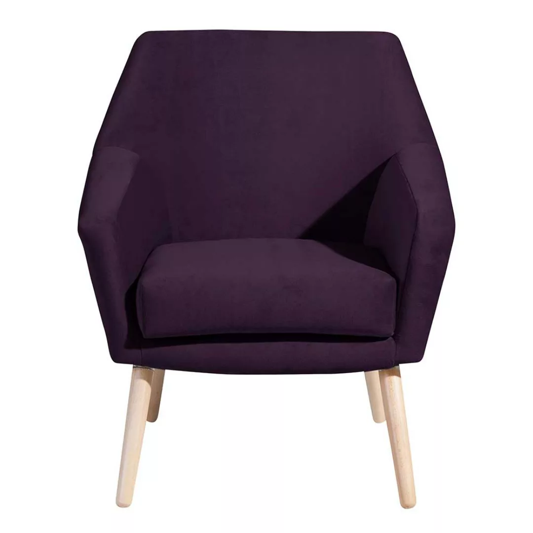 Dunkellila Retrostil Sessel aus Samtvelours 67 cm breit günstig online kaufen