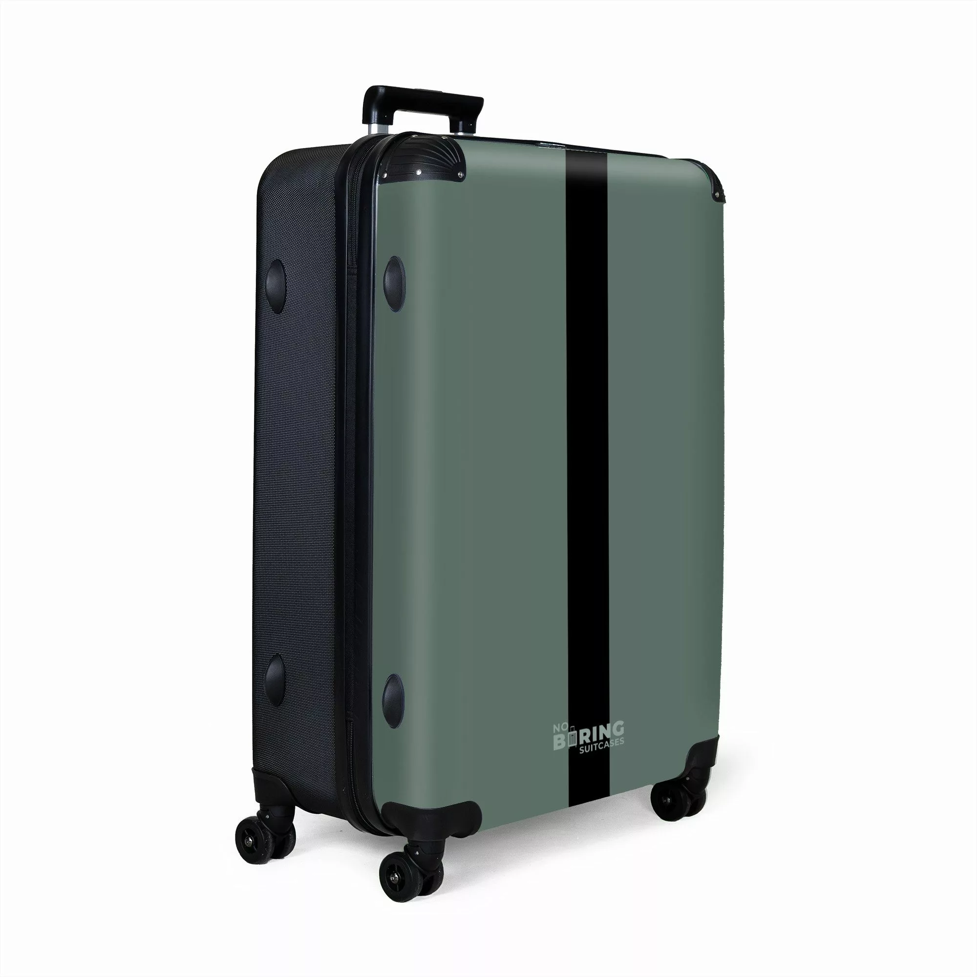 NoBoringSuitcases.com© Hartschalen-Trolley Grün mit schwarzem Streifen günstig online kaufen