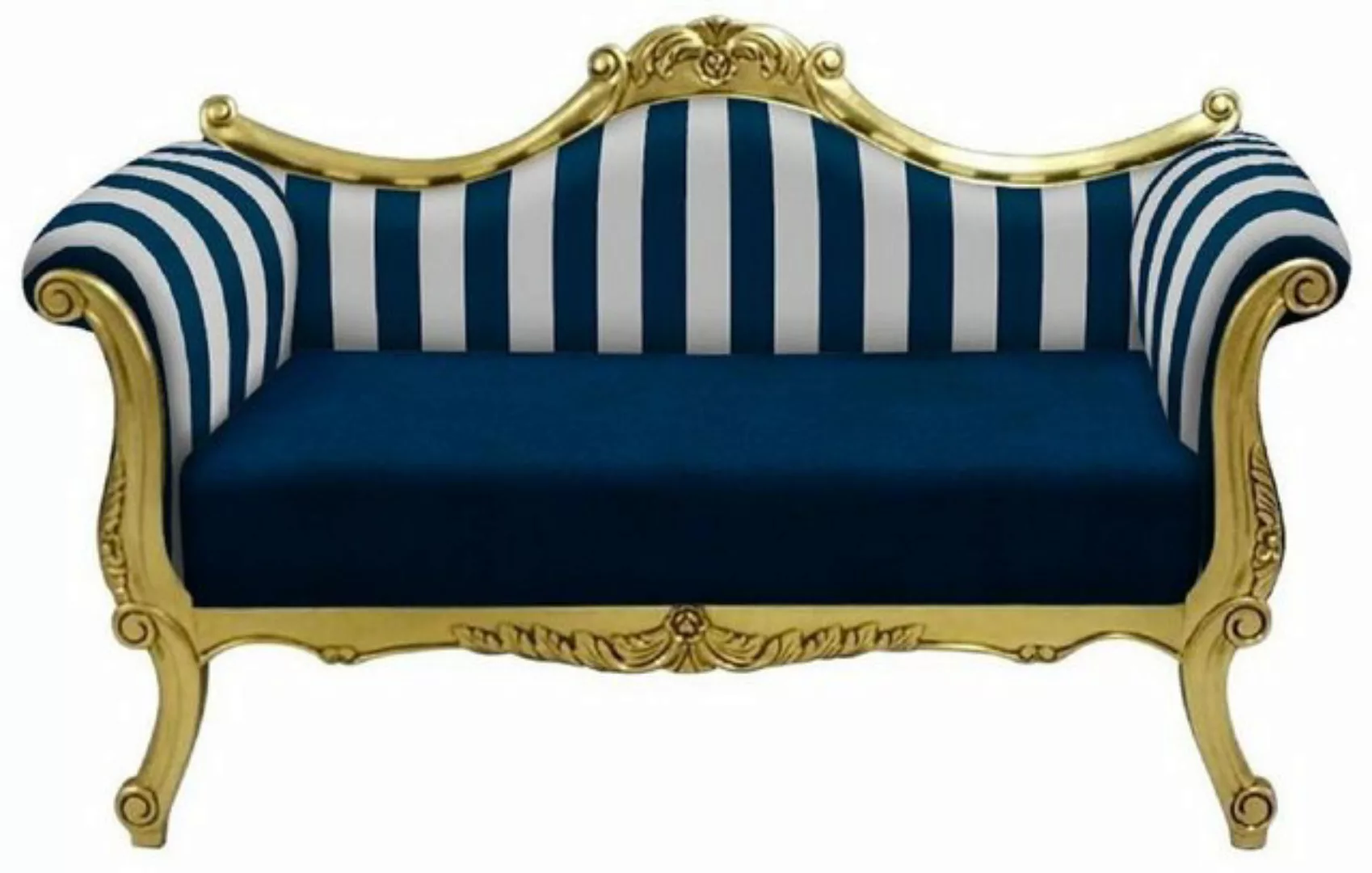 Casa Padrino Sofa Barock Sofa mit Streifen Blau / Weiß / Gold - Handgeferti günstig online kaufen