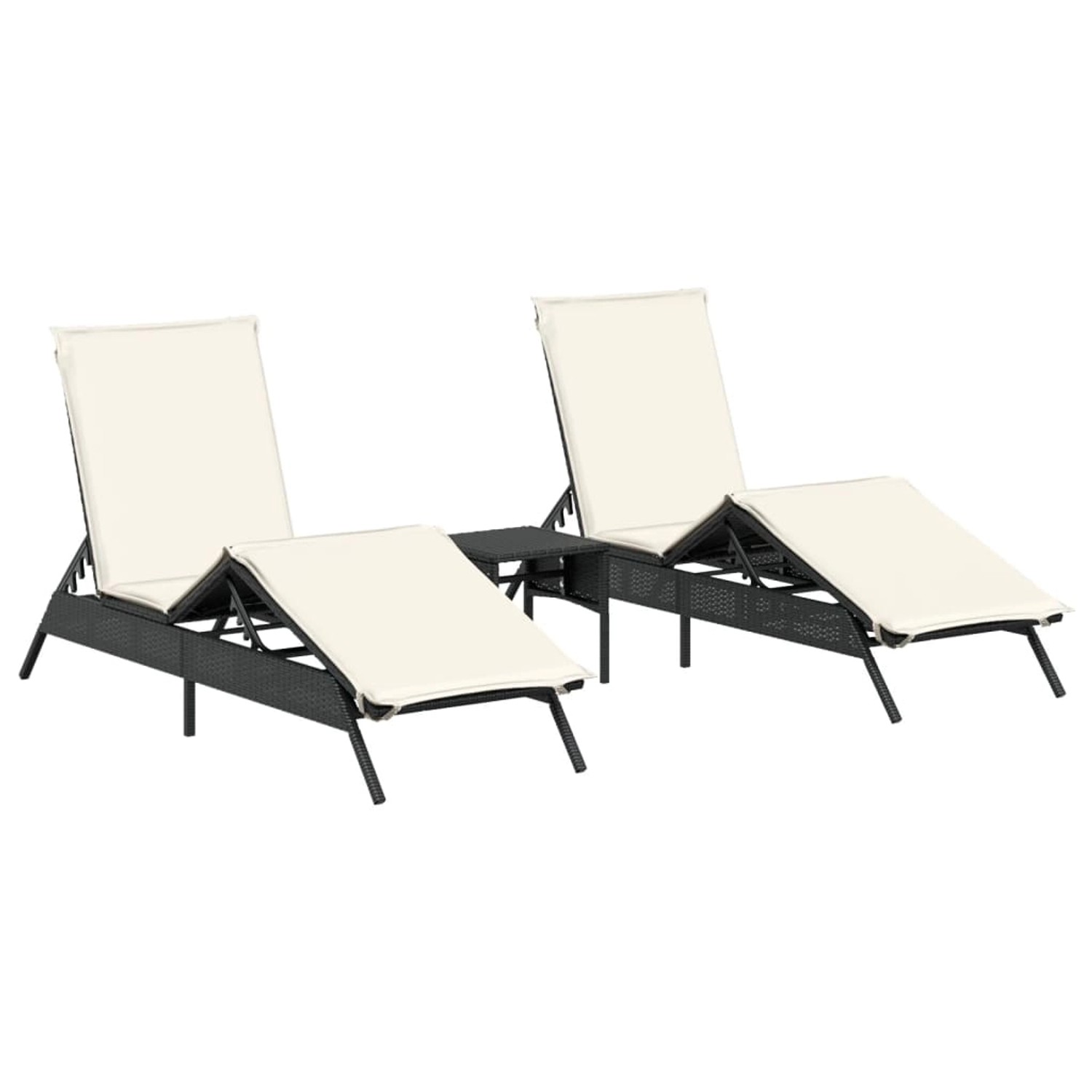 vidaXL Sonnenliegen 2 Stk. mit Tisch Schwarz Poly Rattan  170/200 x 59 x 26 günstig online kaufen