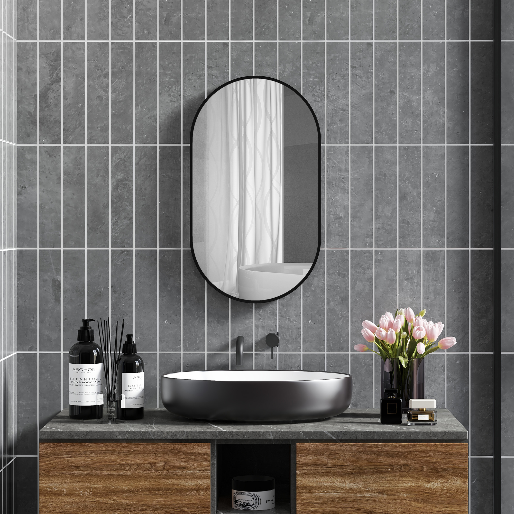 HOMCOM Ovaler Wandspiegel, Badezimmerspiegel, 40 x 70 cm, abgerundeter Rahm günstig online kaufen