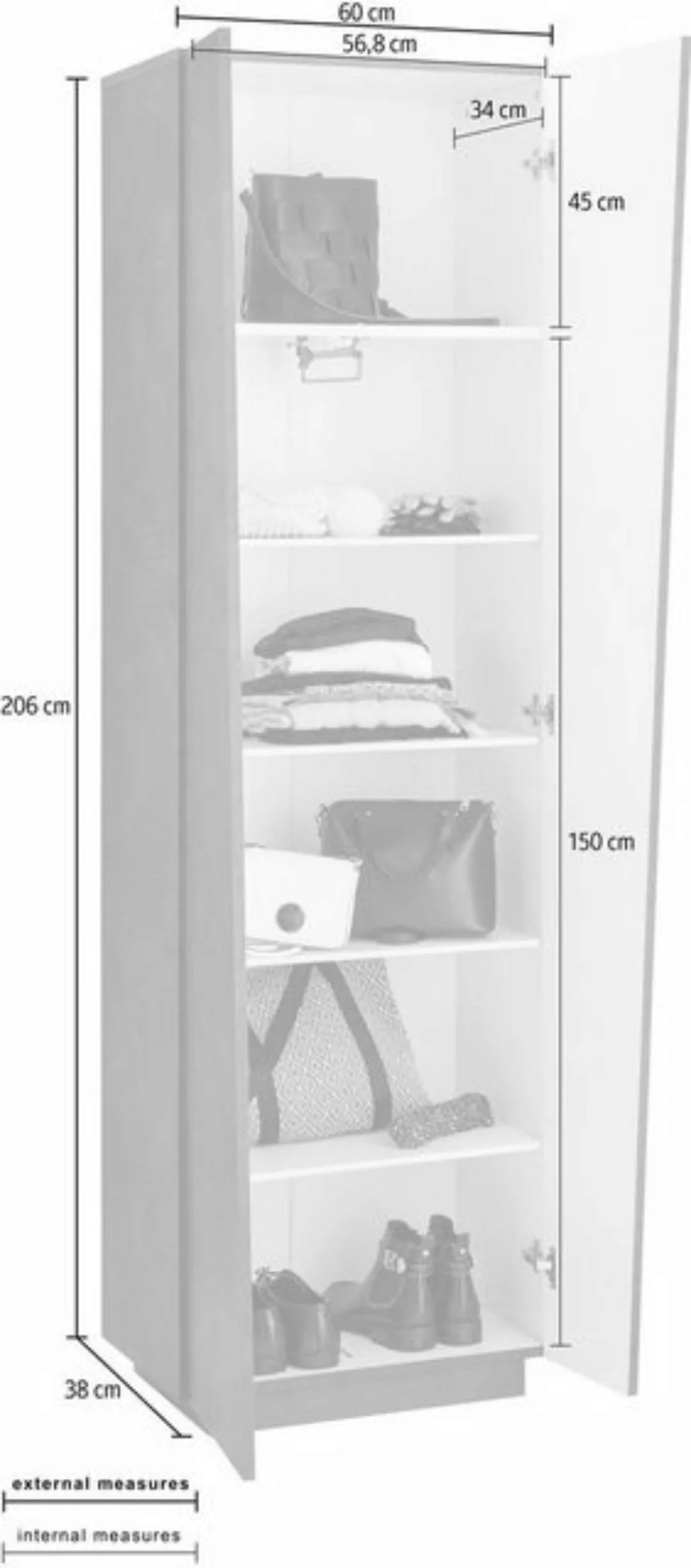 Web Furniture Garderobenschrank 60 x 206 x 38 cm (B/H/T) günstig online kaufen