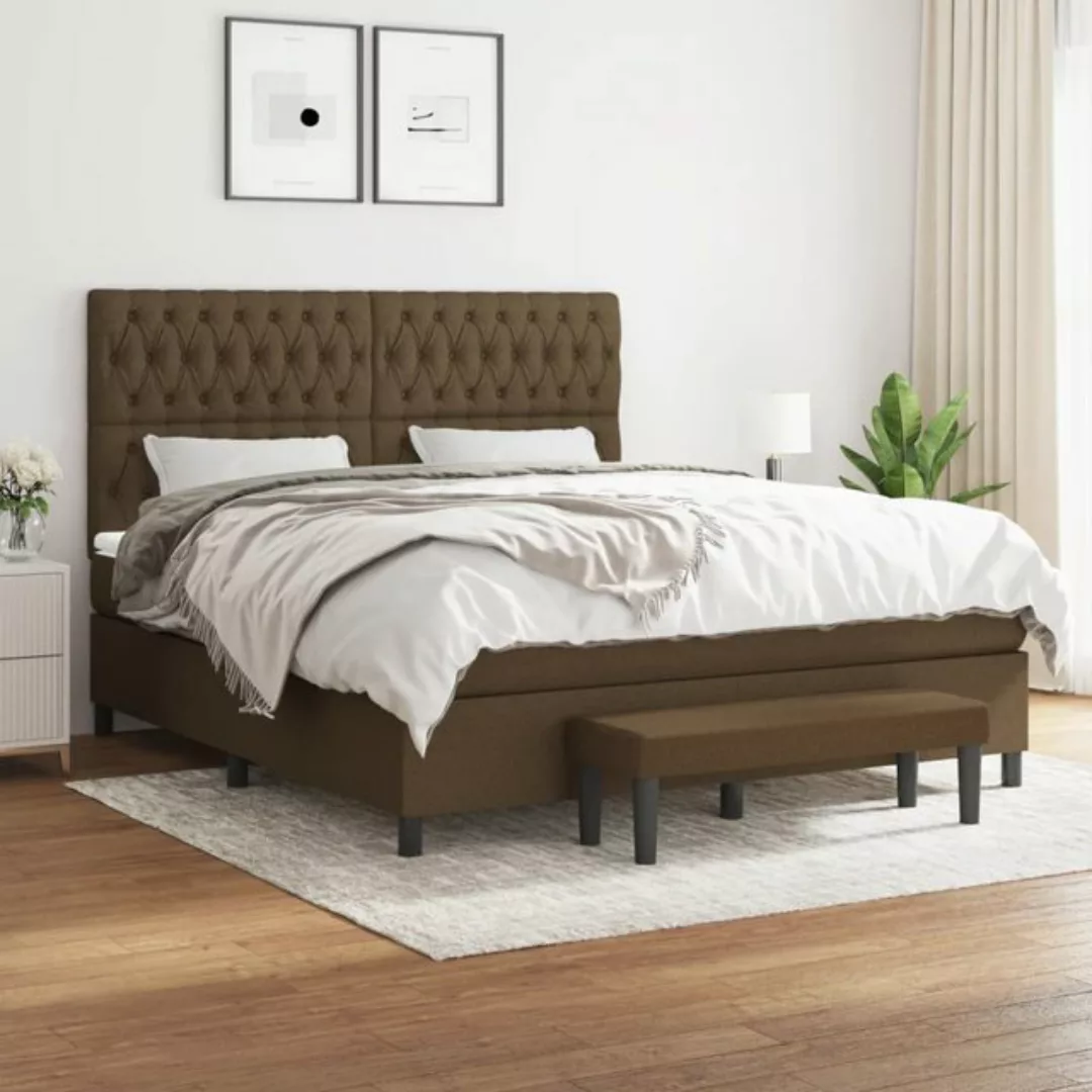 vidaXL Boxspringbett Boxspringbett mit Matratze Dunkelbraun 180x200 cm Stof günstig online kaufen