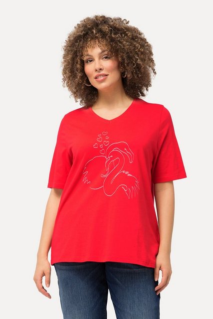 Ulla Popken Rundhalsshirt T-Shirt Metallic-Tier Classic V-Ausschnitt Halbar günstig online kaufen