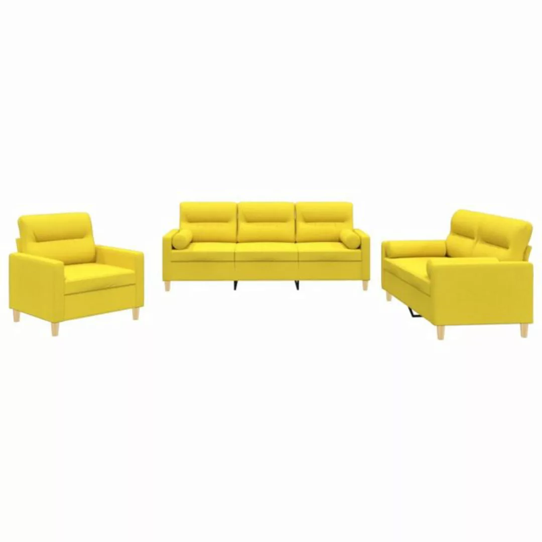 vidaXL Sofa Sofagarnitur Set mit Kissen Stoff, 3-tlg., Gelb günstig online kaufen