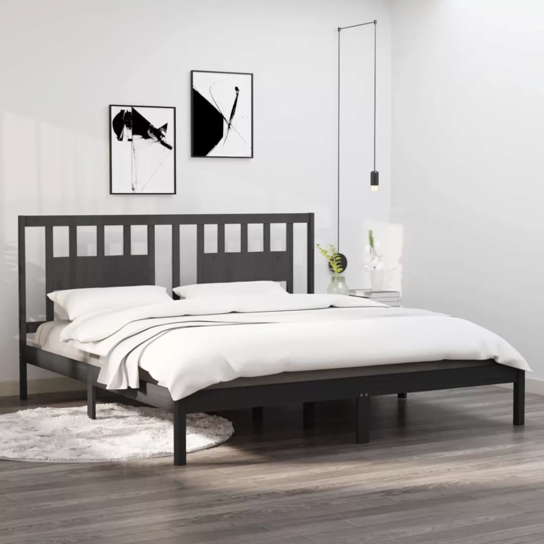 vidaXL Bettgestell Massivholzbett Grau Kiefer 200x200 cm Bett Bettgestell D günstig online kaufen