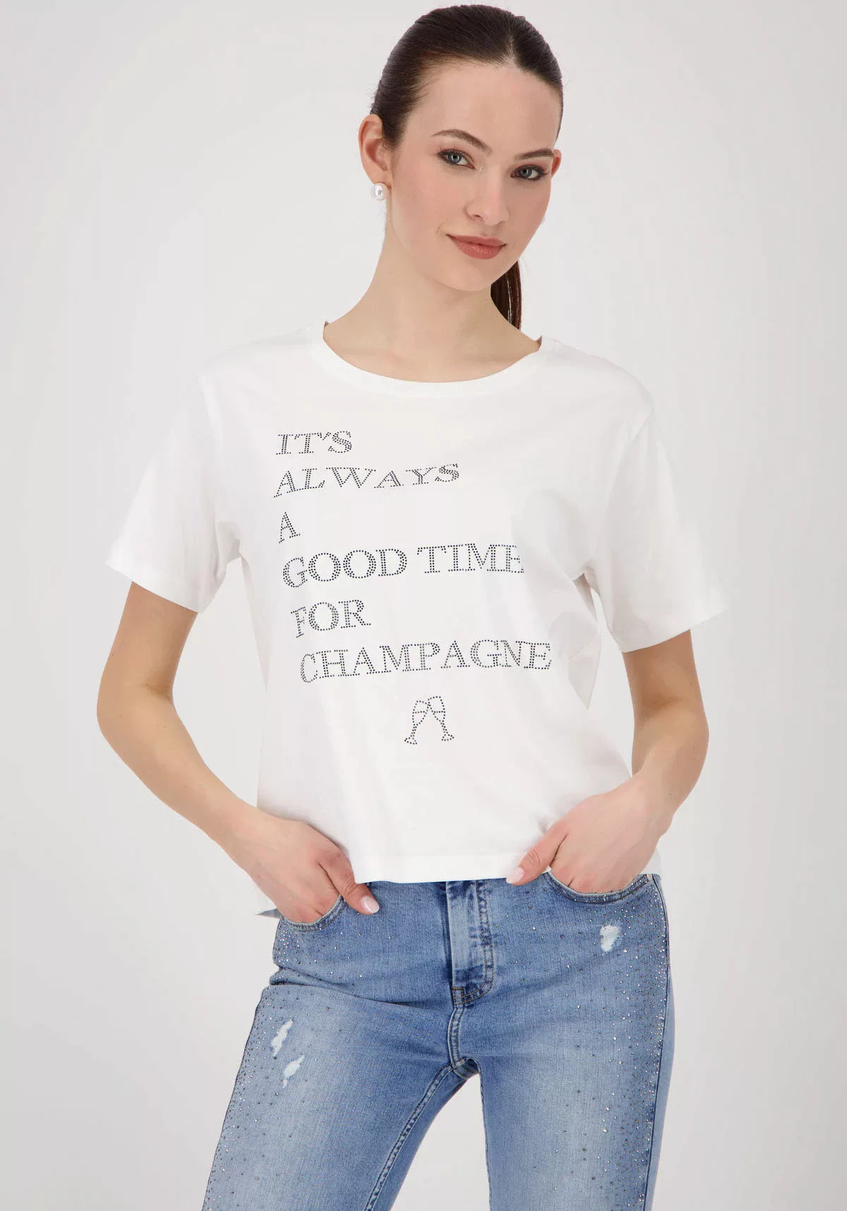 Monari T-Shirt "Shirt Schmuckschrift", Regular fit mit Rundhalsausschnitt günstig online kaufen