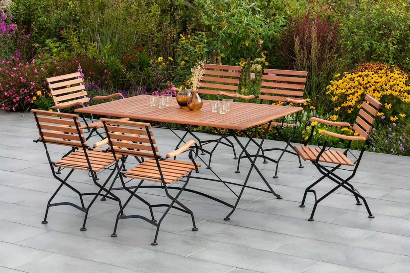 MERXX Garten-Essgruppe "Schloßgarten", (5 tlg.), 4 Klappsessel, Gartentisch günstig online kaufen