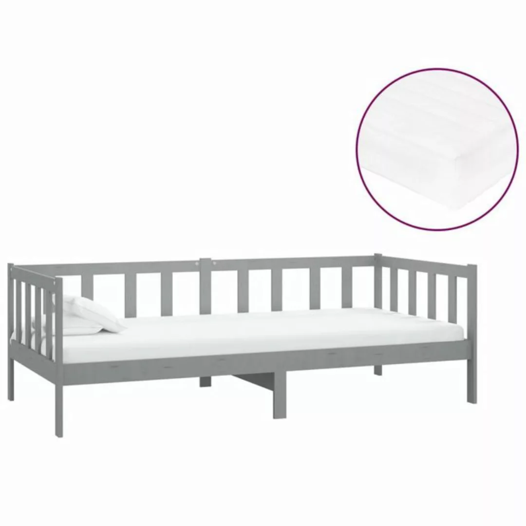 vidaXL Bett Tagesbett mit Matratze 90x200 cm Grau Kiefer Massivholz günstig online kaufen