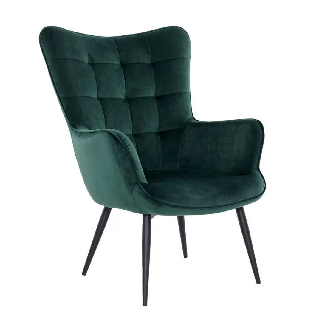 Wohnzimmer Sessel und Hocker in Dunkelgrün Samt (zweiteilig) günstig online kaufen