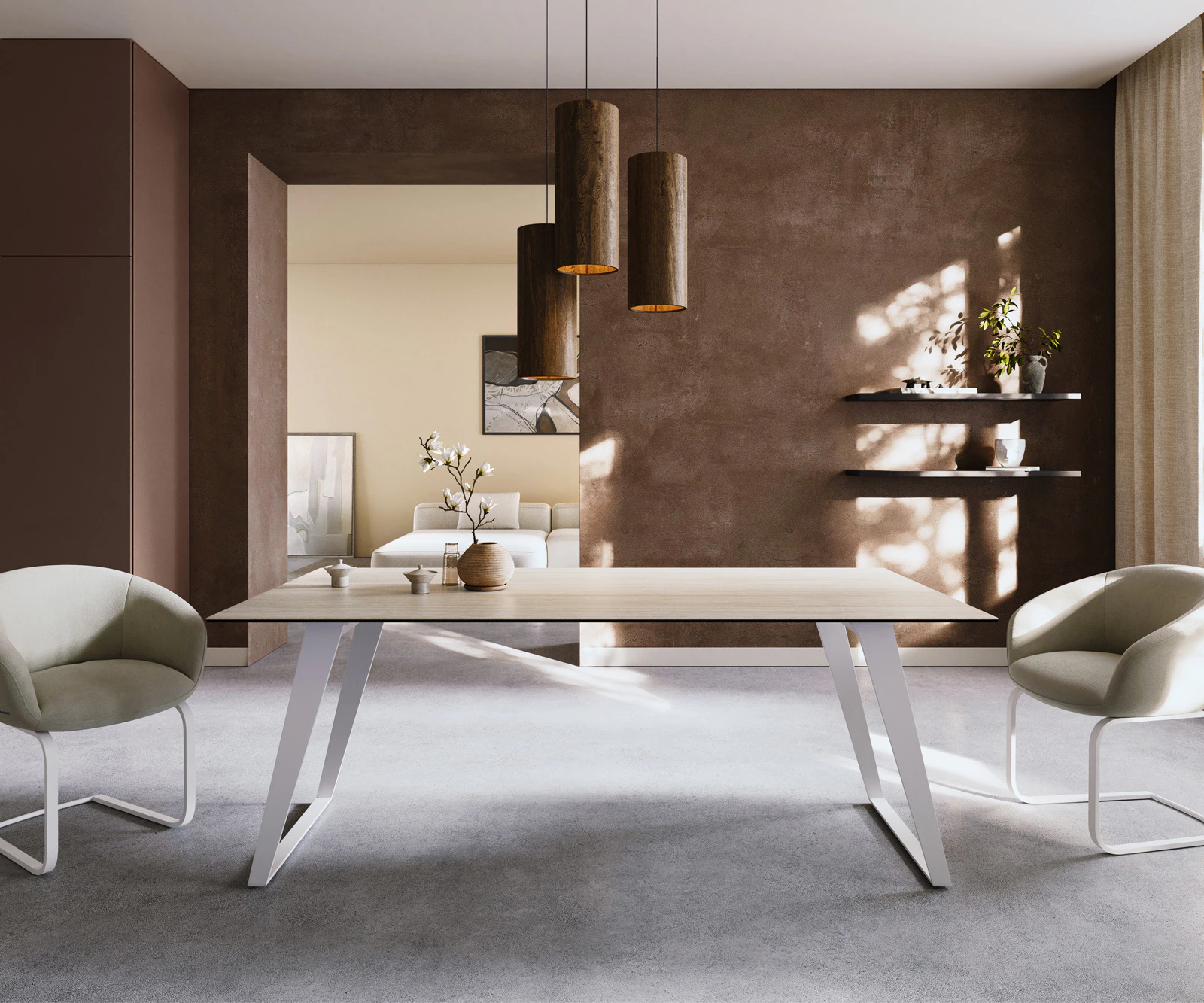 Esstisch Edge 200x100 Keramik Laminam® Travertino Bianco Creme-Weiß Metall günstig online kaufen