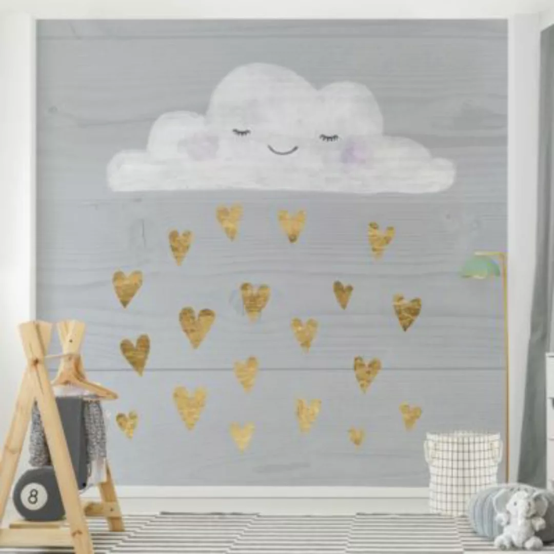 Bilderwelten Kindertapete Wolke mit goldenen Herzen grau Gr. 240 x 240 günstig online kaufen