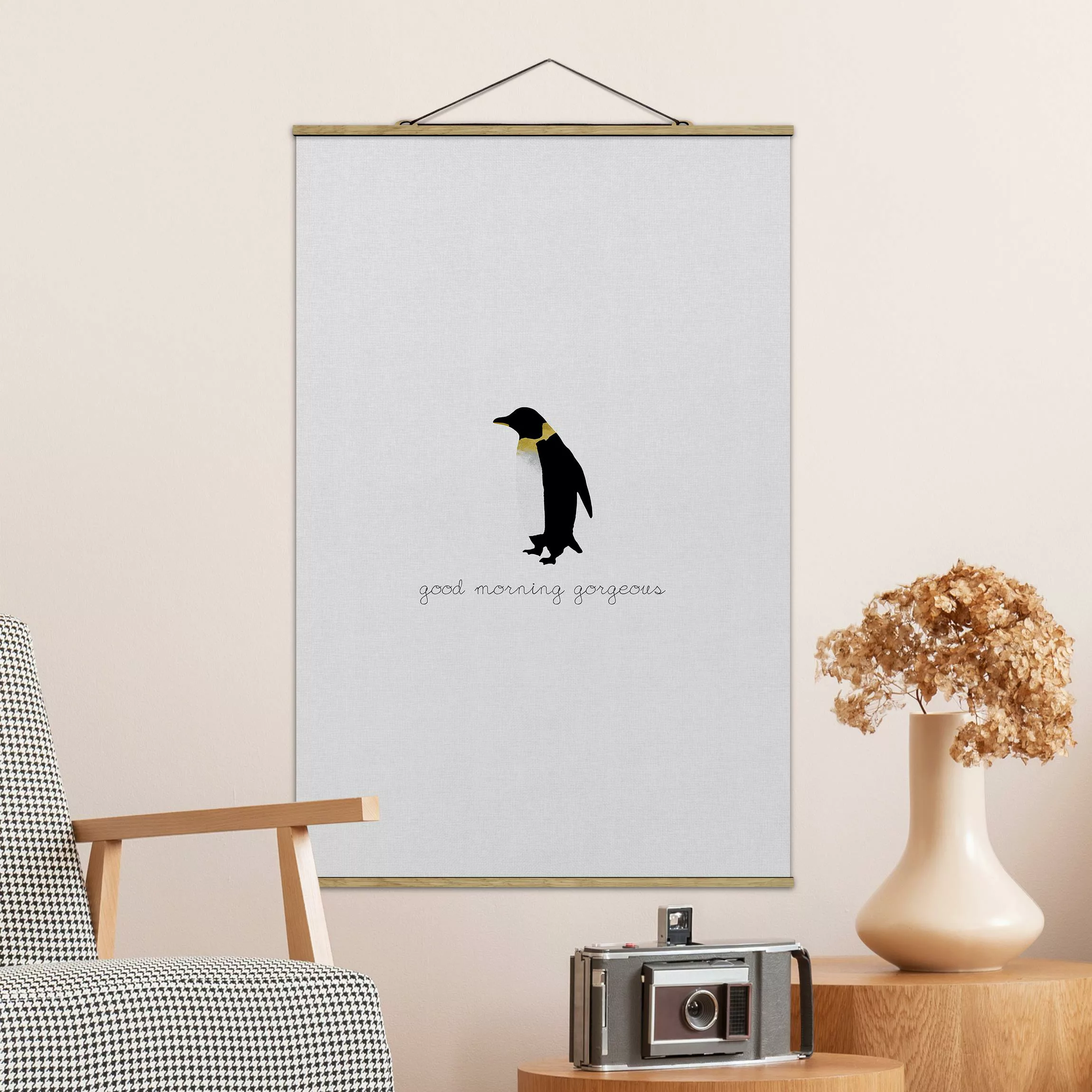 Stoffbild mit Posterleisten Pinguin Zitat Good Morning Gorgeous günstig online kaufen