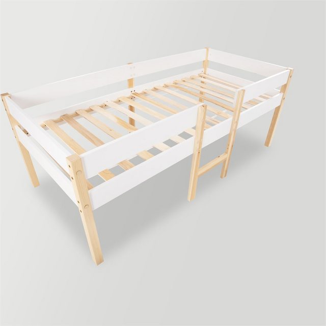 XDeer Kinderbett Jugendbett Rausfallschutz Kiefer Vollholz 90x200 cm Weiß E günstig online kaufen