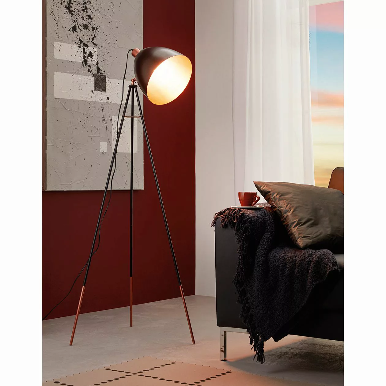 Stehlampe Chester, Höhe 135 cm, schwarz/kupferfarben, Stahl günstig online kaufen