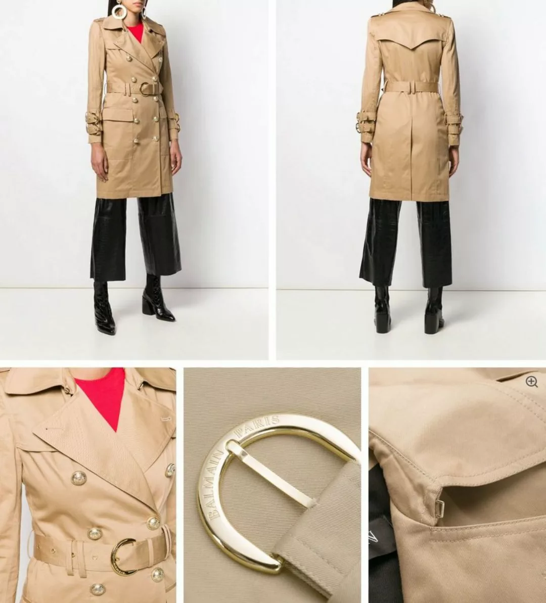 Balmain Trenchcoat Balmain Double-Breasted Golden Button Belted Trench Coat günstig online kaufen