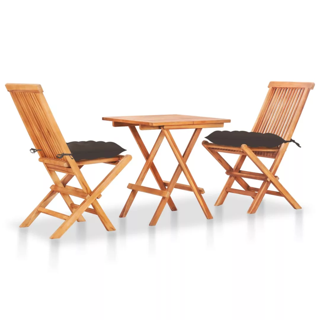 3-tlg. Bistro-set Mit Taupe Kissen Massivholz Teak günstig online kaufen