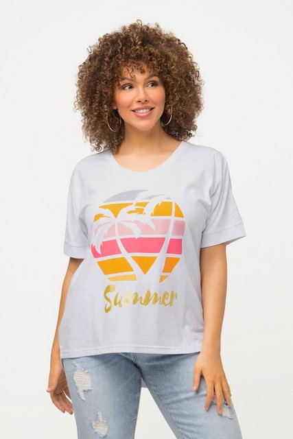 Ulla Popken Rundhalsshirt T-Shirt Palmen Oversized Rundhals Halbarm günstig online kaufen