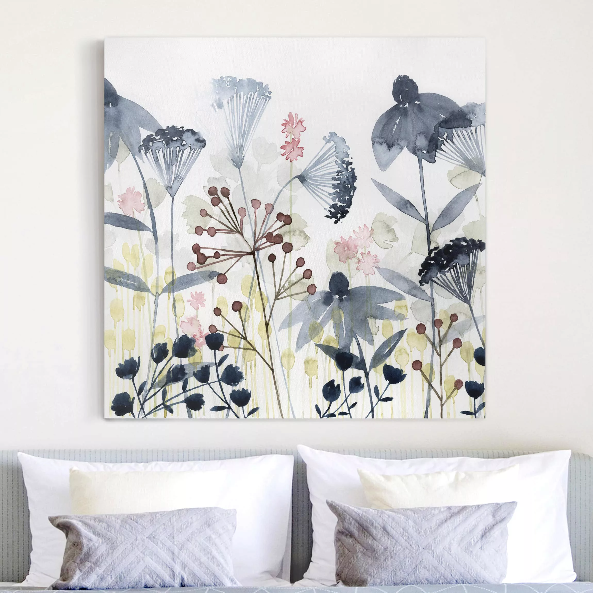 Leinwandbild Blumen - Quadrat Wildblumen Aquarell I günstig online kaufen