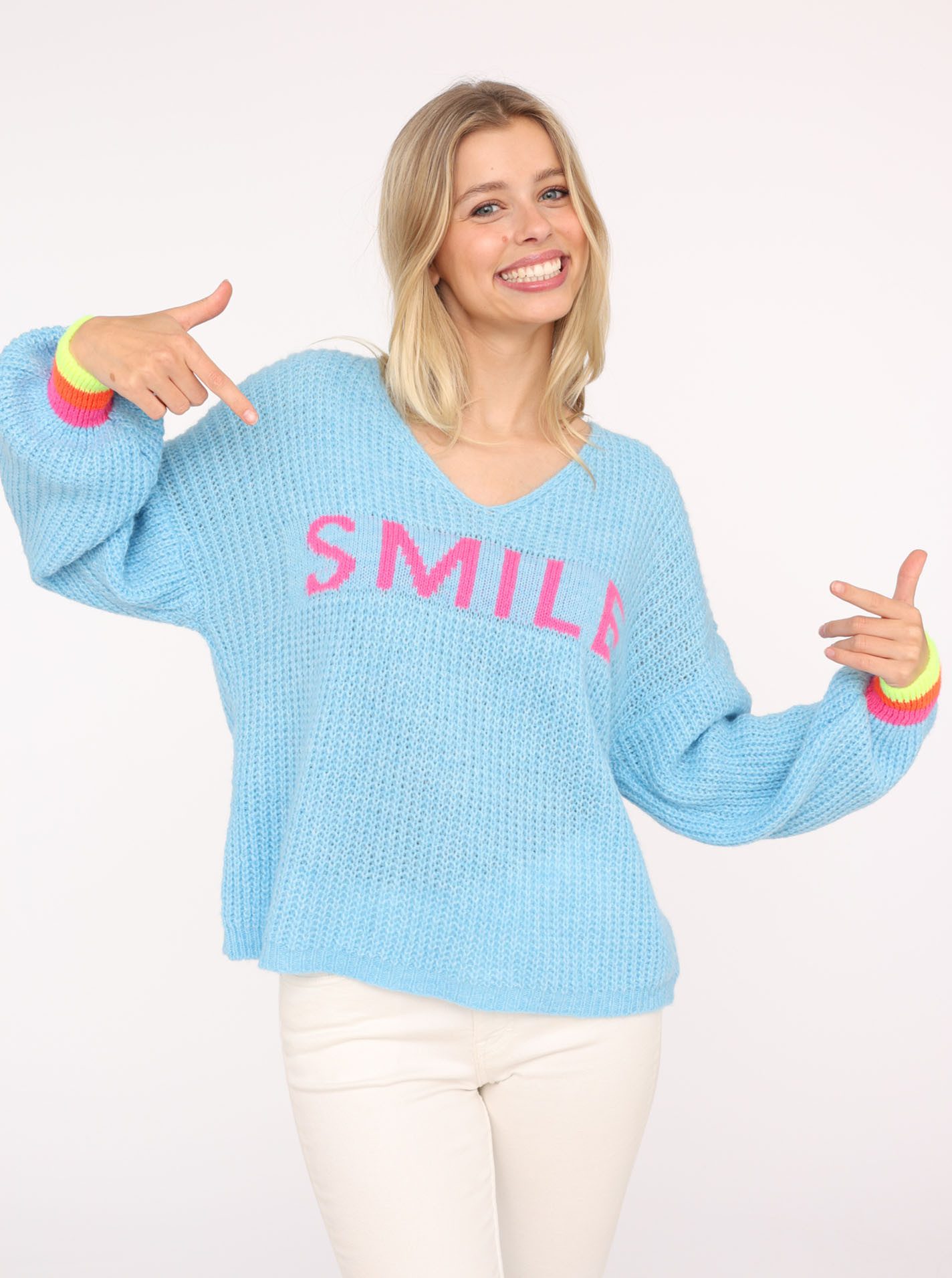 Zwillingsherz Strickpullover ""Smile"", Langarm, One Size, V-Ausschnitt, Ne günstig online kaufen