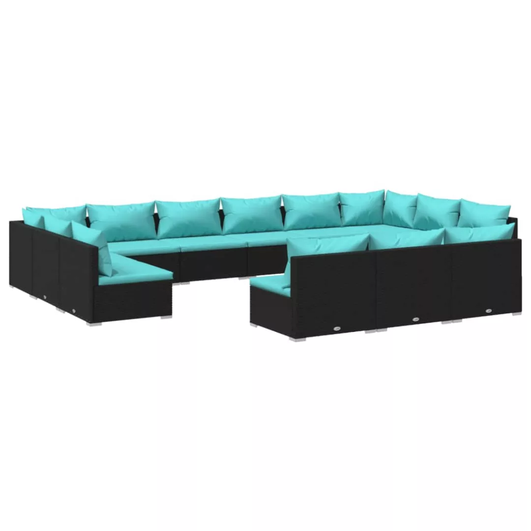 Vidaxl 13-tlg. Garten-lounge-set Mit Kissen Schwarz Poly Rattan günstig online kaufen