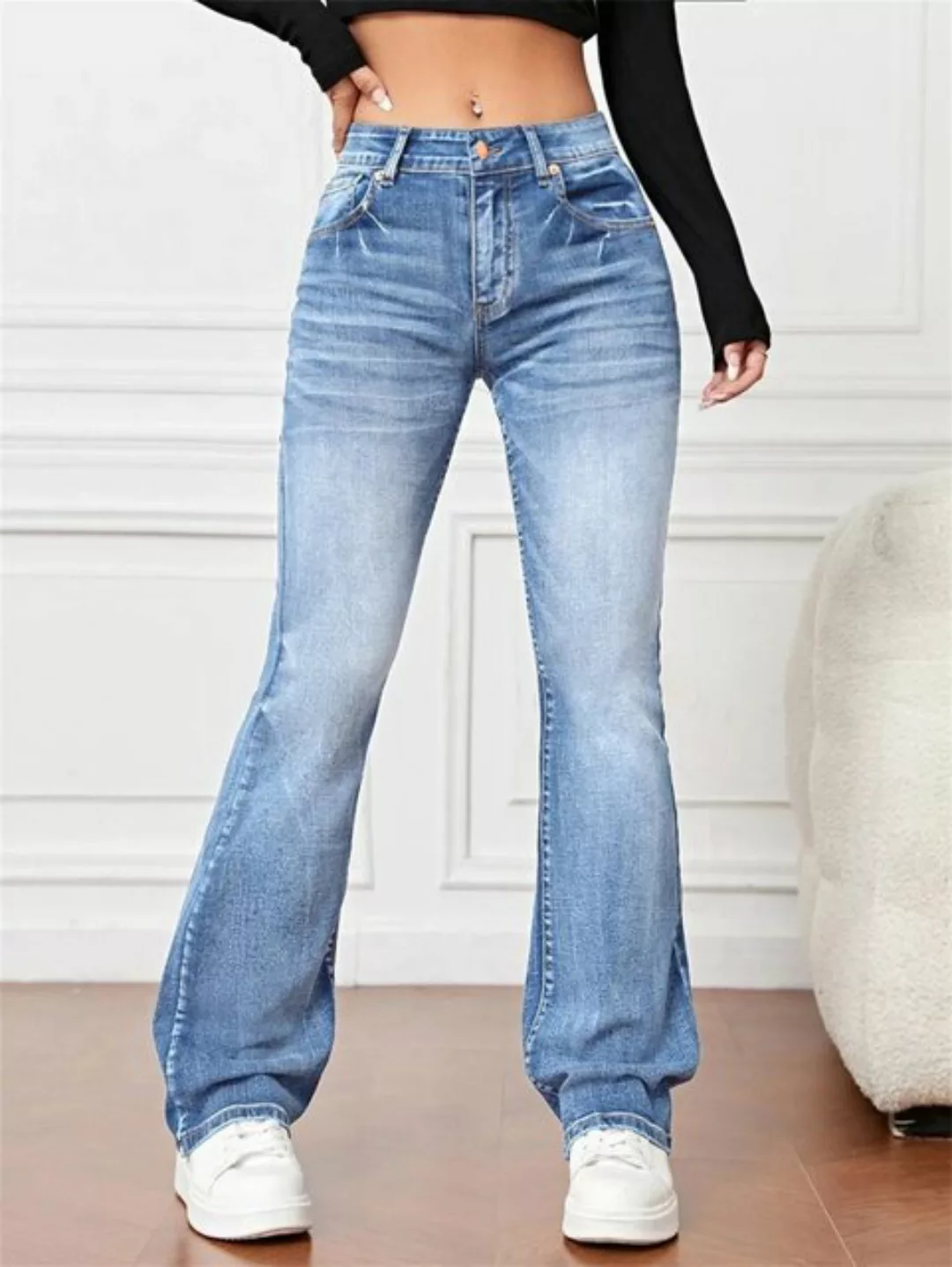 RUZU UG Stretch-Jeans Damenjeans Skinny Vintage Jeans lockere gerade Hose m günstig online kaufen