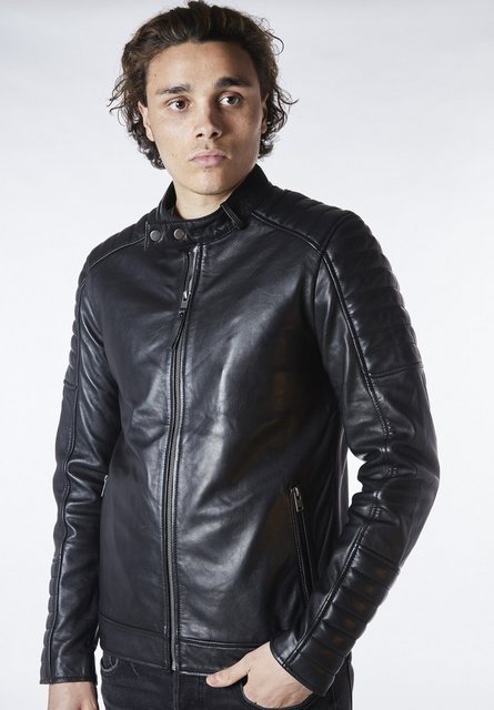 Bolongaro Trevor Lederjacke Quilted Racer Racer-Kragen mit Druckknopfversch günstig online kaufen