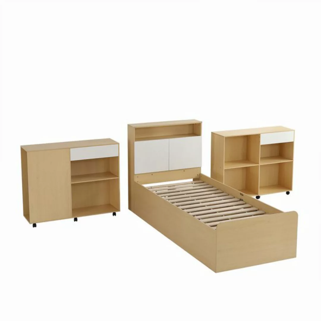 OKWISH Einzelbett Kinderbett (Paneelbett mit 4 Schubladen, 2 Schränke mit R günstig online kaufen