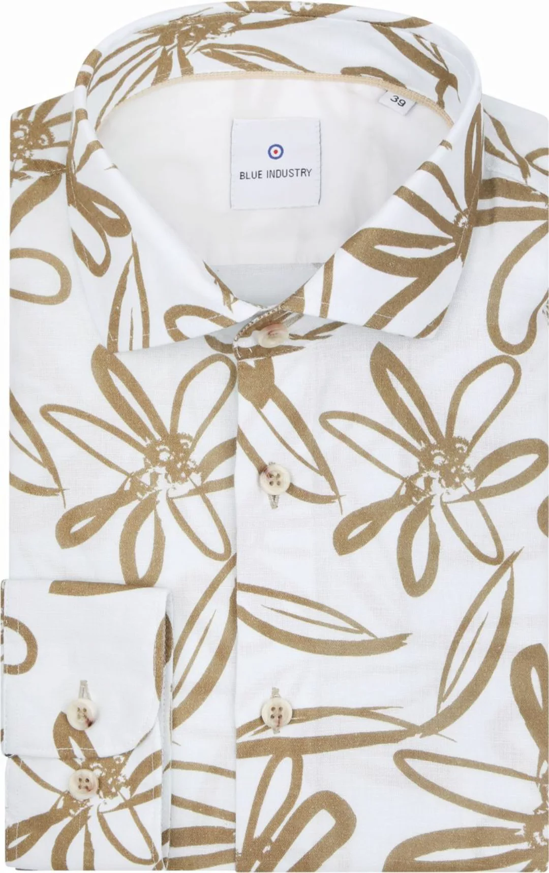 Blue Industry Hemd Leinen Blumenmuster Beige - Größe 43 günstig online kaufen