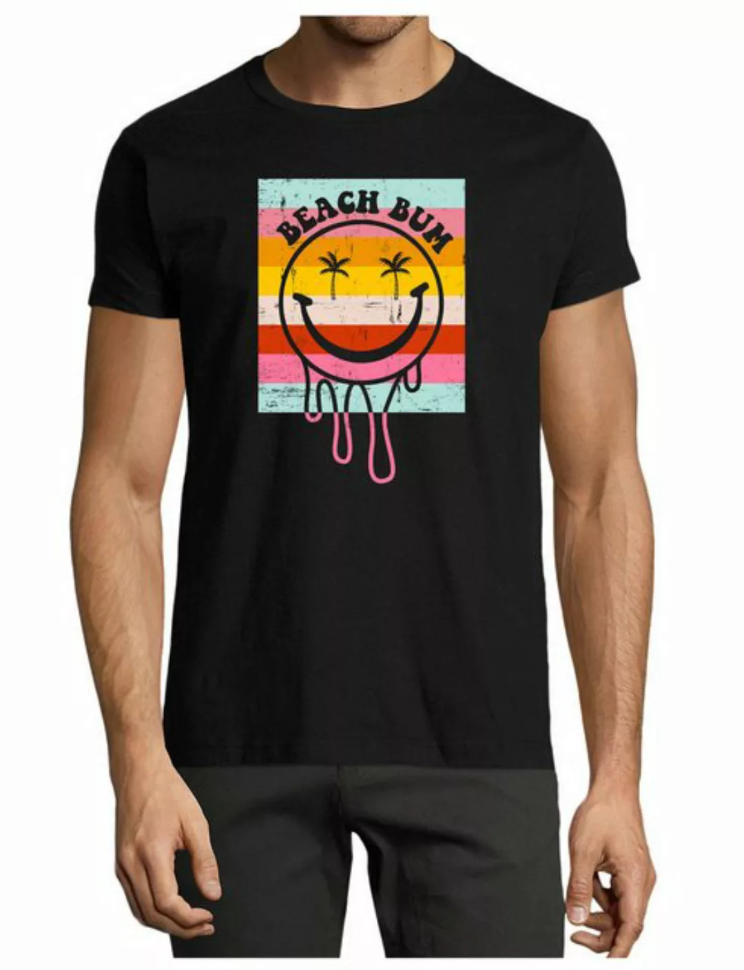 MyDesign24 T-Shirt Herren Smiley Print Shirt - Bunter Beach Bum Smiley Baum günstig online kaufen