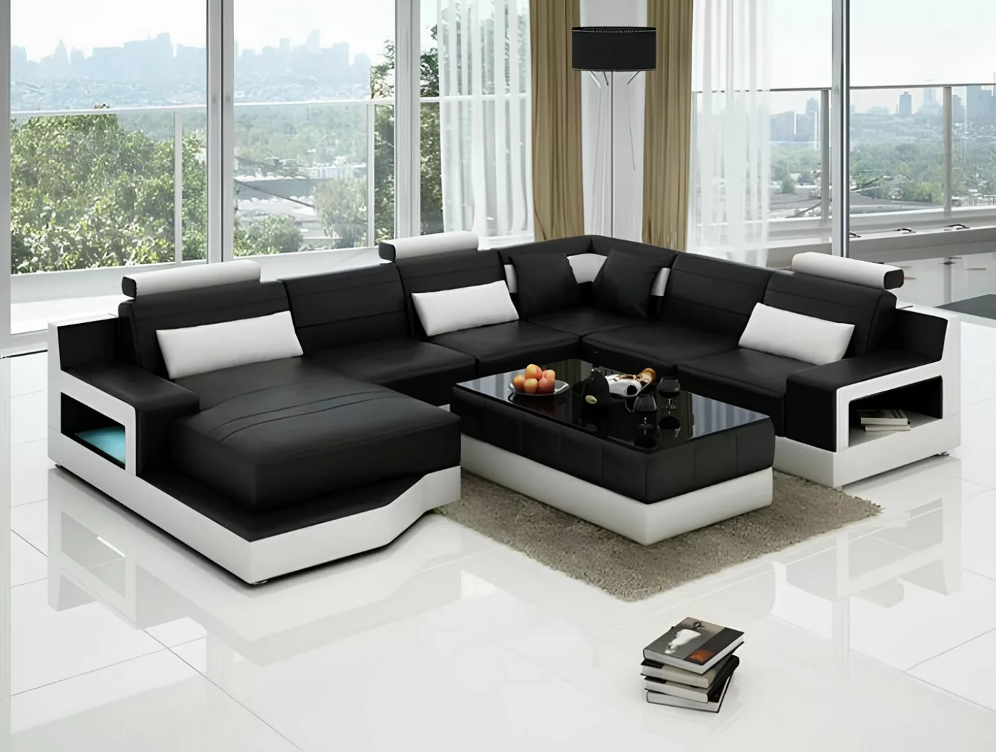 Xlmoebel Ecksofa Ecksofa aus Leder mit USB-Anschluss, modernes Design, Wohn günstig online kaufen