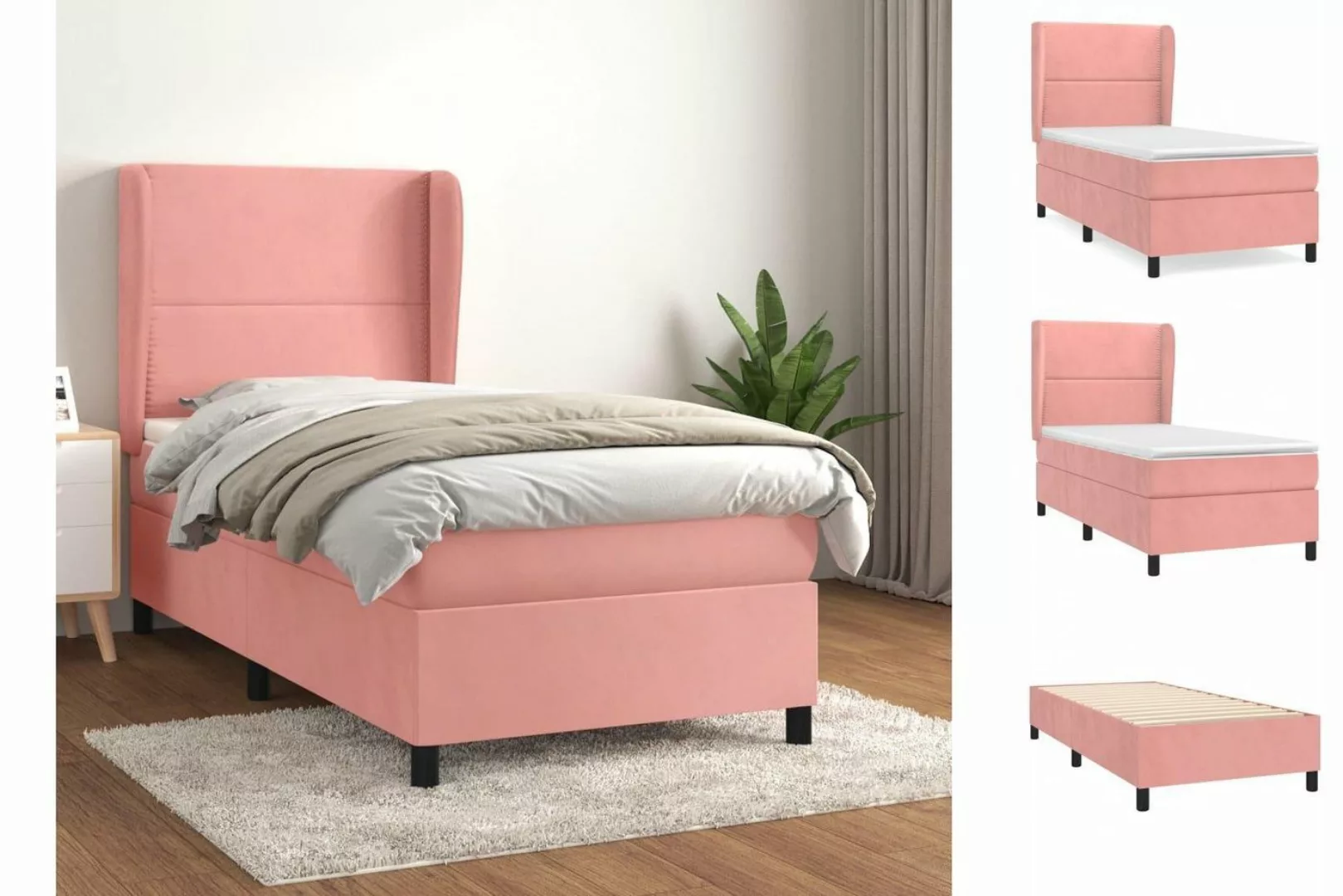 vidaXL Boxspringbett Boxspringbett mit Matratze Rosa 90x200 cm Samt Bett Be günstig online kaufen